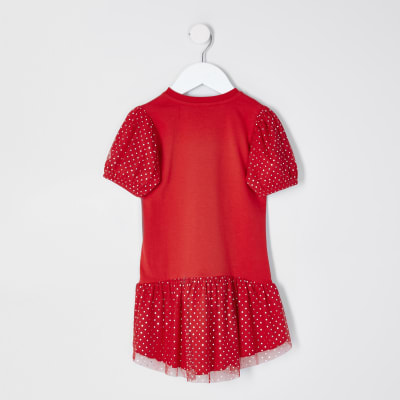 girls red tshirt dress