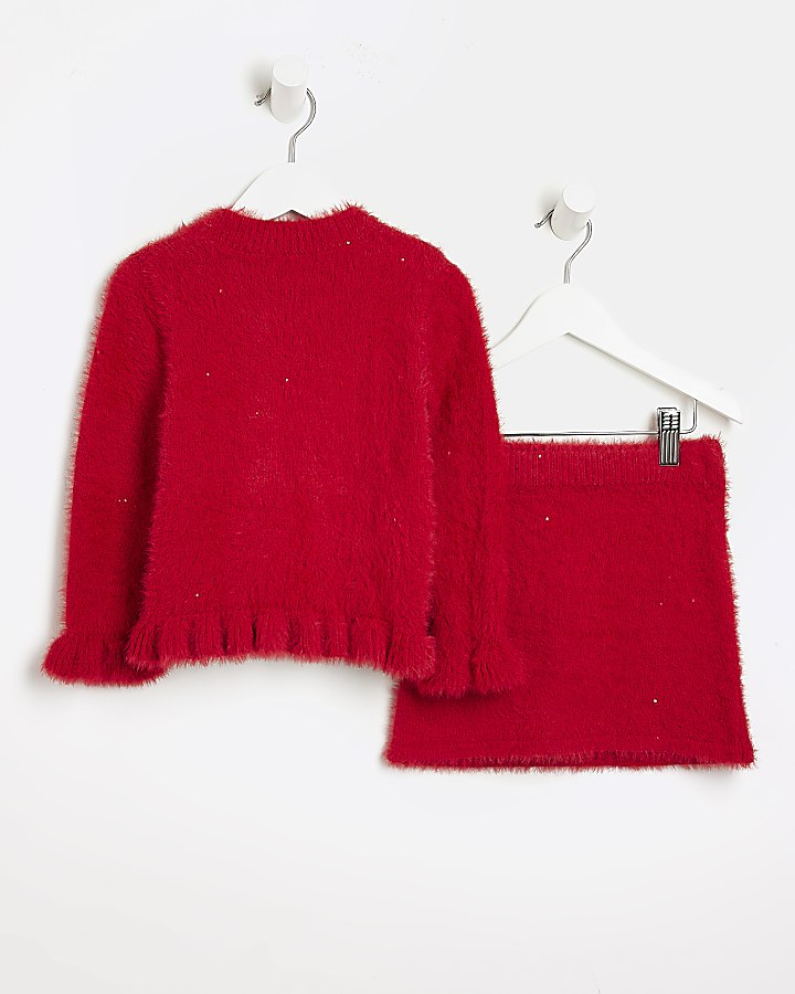 Mini girls Red Sequin Fluffy Cardigan outfit