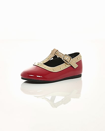 360 degree animation of product Mini girls red studded ballerina pumps frame-0