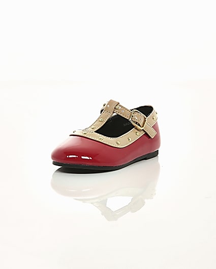 360 degree animation of product Mini girls red studded ballerina pumps frame-1