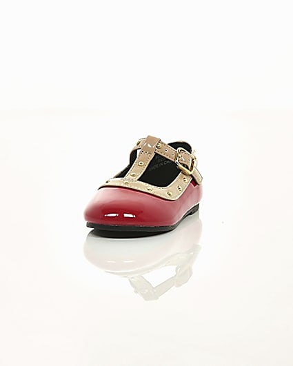 360 degree animation of product Mini girls red studded ballerina pumps frame-2