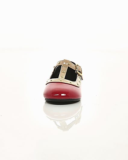 360 degree animation of product Mini girls red studded ballerina pumps frame-3