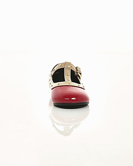 360 degree animation of product Mini girls red studded ballerina pumps frame-4