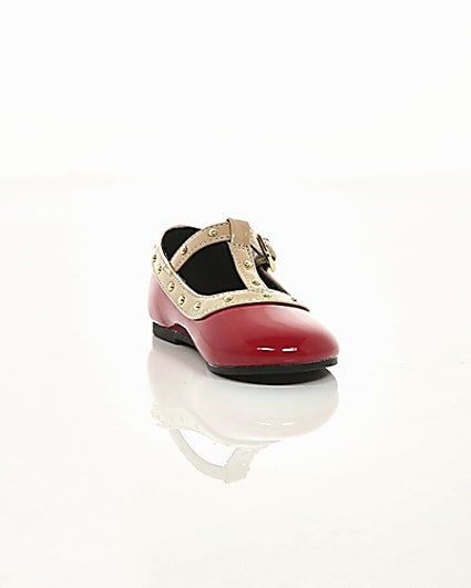 360 degree animation of product Mini girls red studded ballerina pumps frame-5