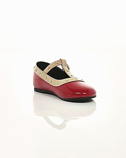 360 degree animation of product Mini girls red studded ballerina pumps frame-6