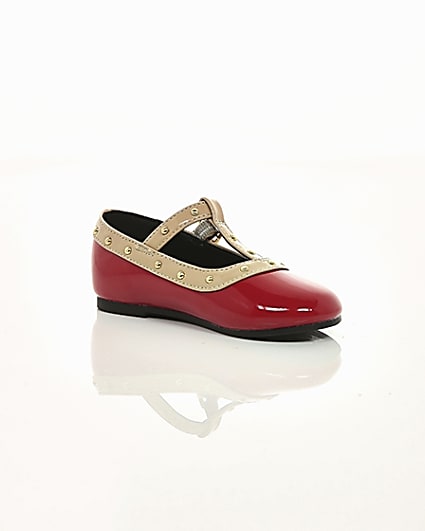 360 degree animation of product Mini girls red studded ballerina pumps frame-7