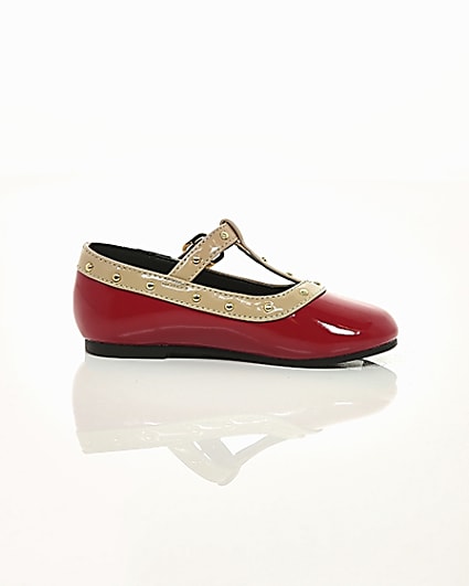 360 degree animation of product Mini girls red studded ballerina pumps frame-9