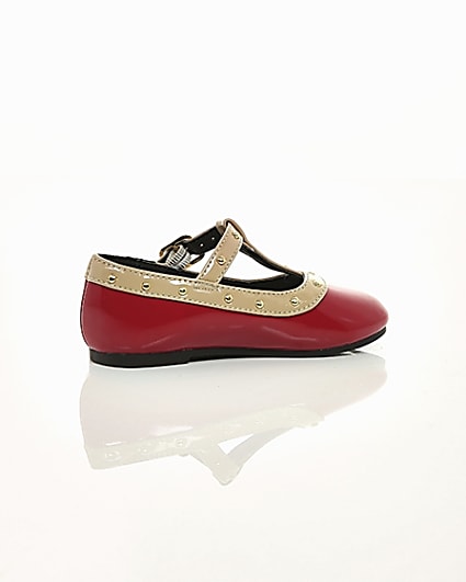 360 degree animation of product Mini girls red studded ballerina pumps frame-11
