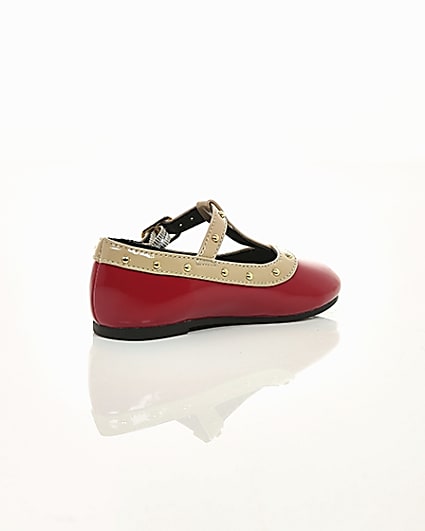 360 degree animation of product Mini girls red studded ballerina pumps frame-12