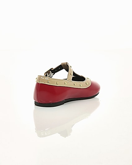 360 degree animation of product Mini girls red studded ballerina pumps frame-13