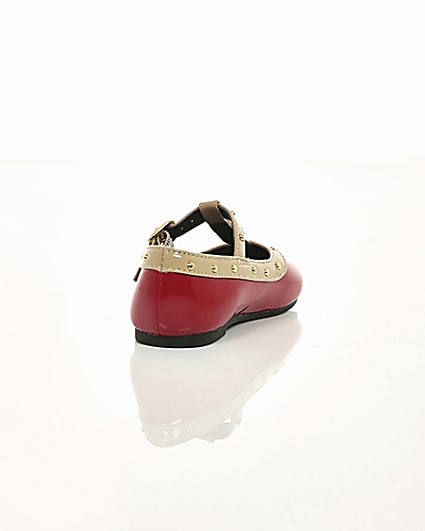 360 degree animation of product Mini girls red studded ballerina pumps frame-14