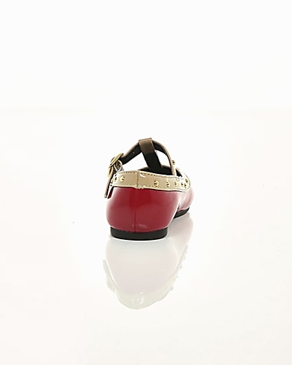 360 degree animation of product Mini girls red studded ballerina pumps frame-15
