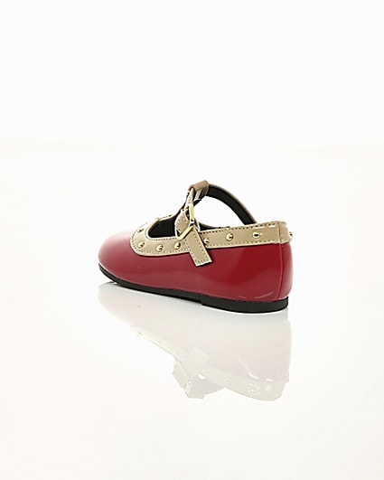 360 degree animation of product Mini girls red studded ballerina pumps frame-18