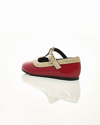 360 degree animation of product Mini girls red studded ballerina pumps frame-19