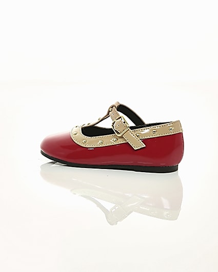360 degree animation of product Mini girls red studded ballerina pumps frame-20