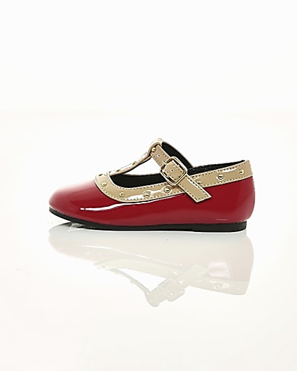 360 degree animation of product Mini girls red studded ballerina pumps frame-21