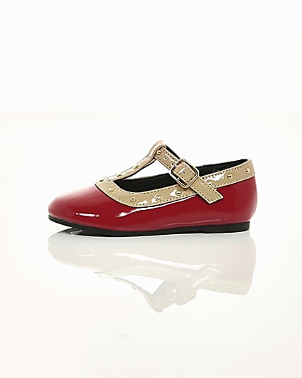 360 degree animation of product Mini girls red studded ballerina pumps frame-22