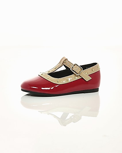 360 degree animation of product Mini girls red studded ballerina pumps frame-23