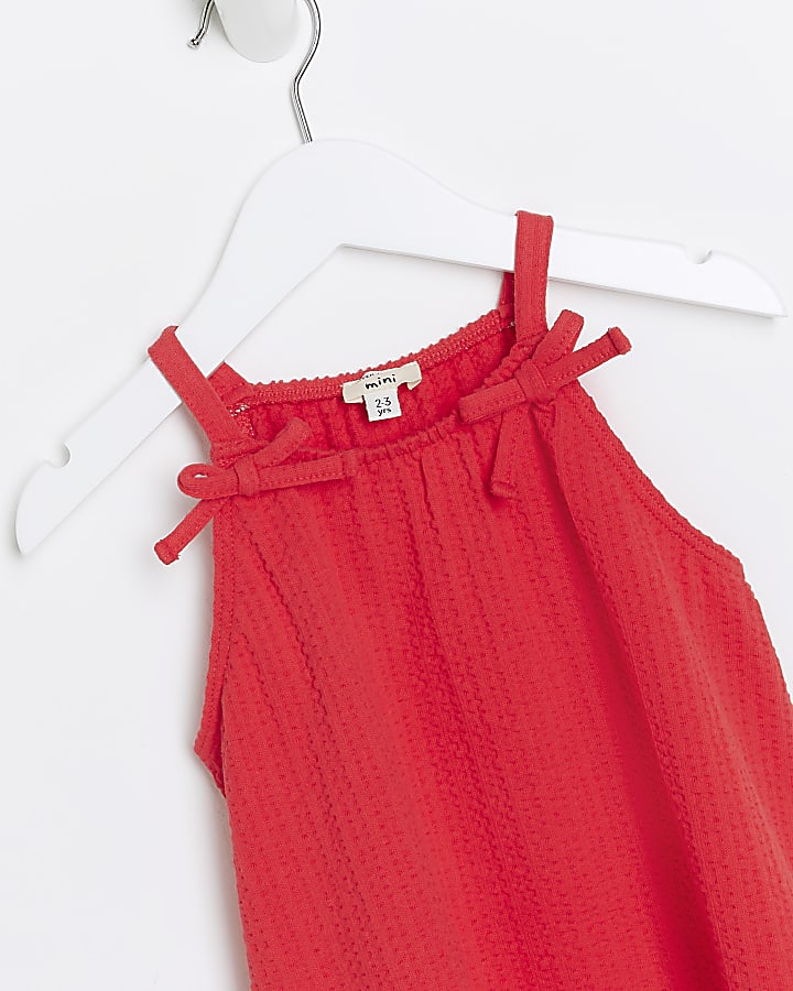 Mini girls red textured swing dress