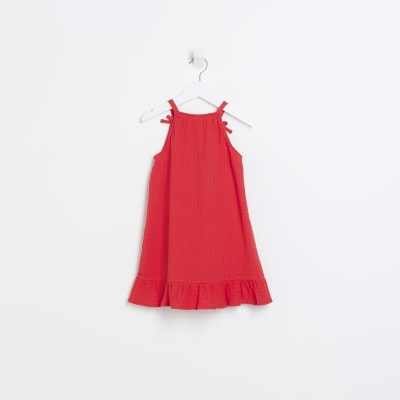 Mini girls red textured swing dress
