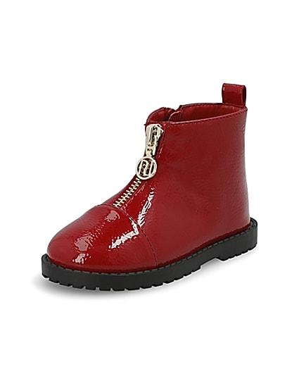 360 degree animation of product Mini girls red zip front boots frame-0