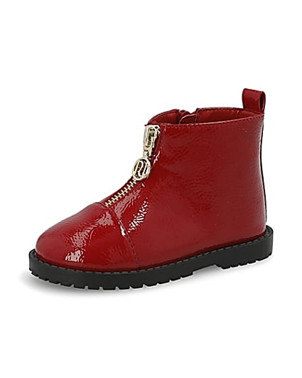 360 degree animation of product Mini girls red zip front boots frame-1