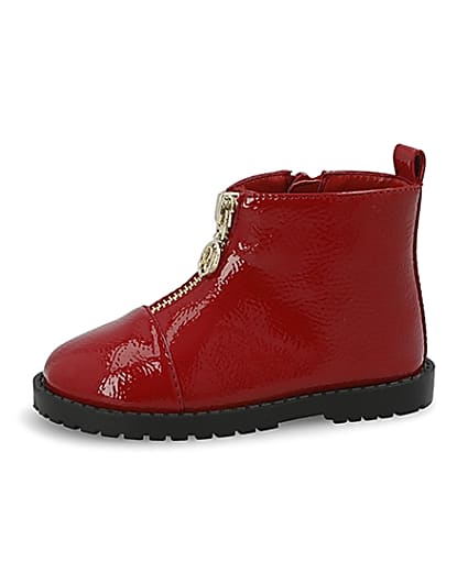360 degree animation of product Mini girls red zip front boots frame-2