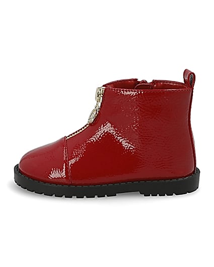 360 degree animation of product Mini girls red zip front boots frame-3
