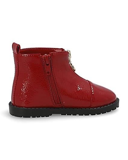 360 degree animation of product Mini girls red zip front boots frame-14