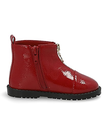 360 degree animation of product Mini girls red zip front boots frame-15