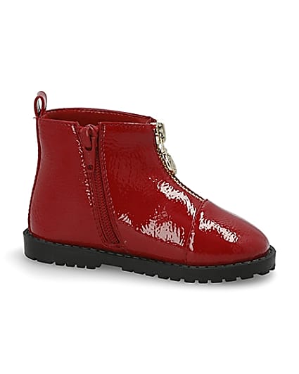 360 degree animation of product Mini girls red zip front boots frame-16
