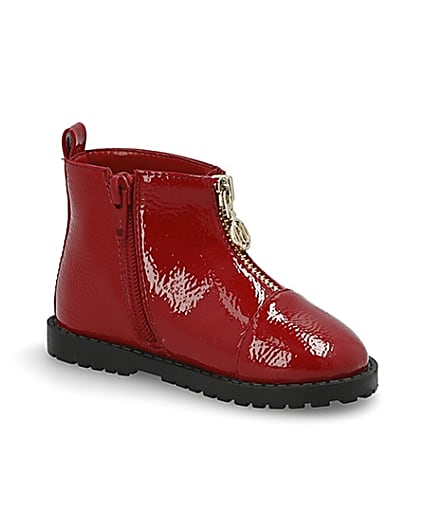 360 degree animation of product Mini girls red zip front boots frame-17