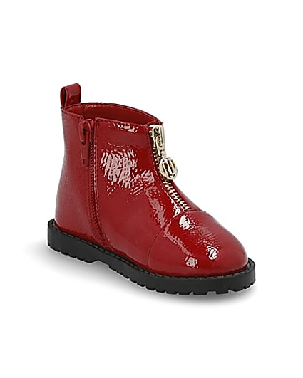 360 degree animation of product Mini girls red zip front boots frame-18