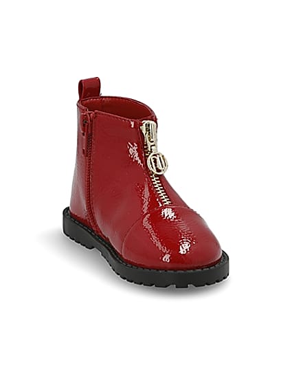 360 degree animation of product Mini girls red zip front boots frame-19