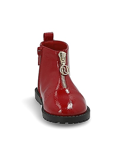 360 degree animation of product Mini girls red zip front boots frame-20