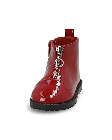 360 degree animation of product Mini girls red zip front boots frame-22