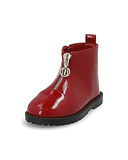 360 degree animation of product Mini girls red zip front boots frame-23