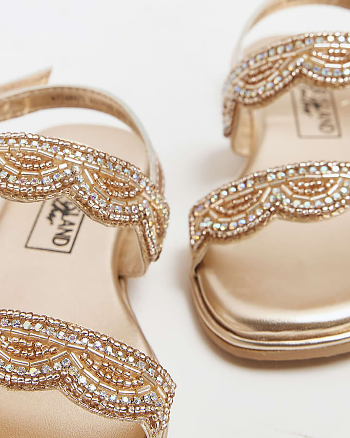 Mini girls rose gold leather gem sandals
