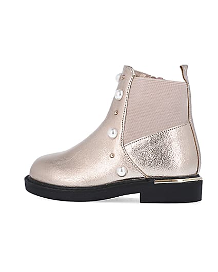 360 degree animation of product Mini Girls Rose Gold Pearl Eyelet Boots frame-4