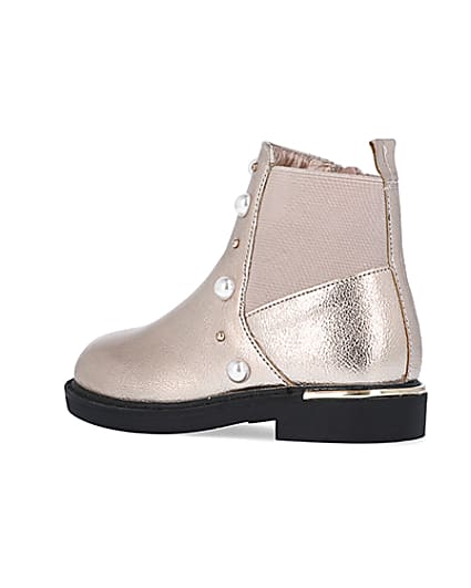 360 degree animation of product Mini Girls Rose Gold Pearl Eyelet Boots frame-5