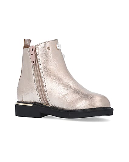 360 degree animation of product Mini Girls Rose Gold Pearl Eyelet Boots frame-17