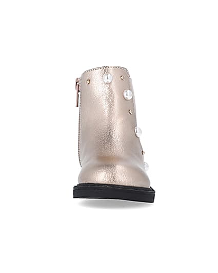 360 degree animation of product Mini Girls Rose Gold Pearl Eyelet Boots frame-21