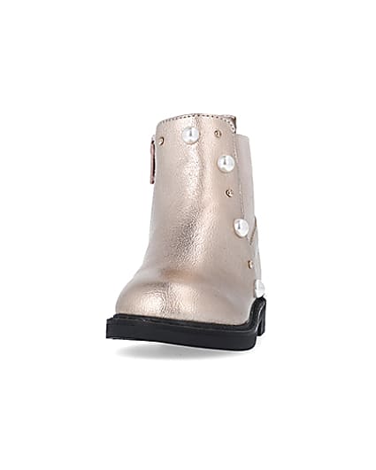 360 degree animation of product Mini Girls Rose Gold Pearl Eyelet Boots frame-22