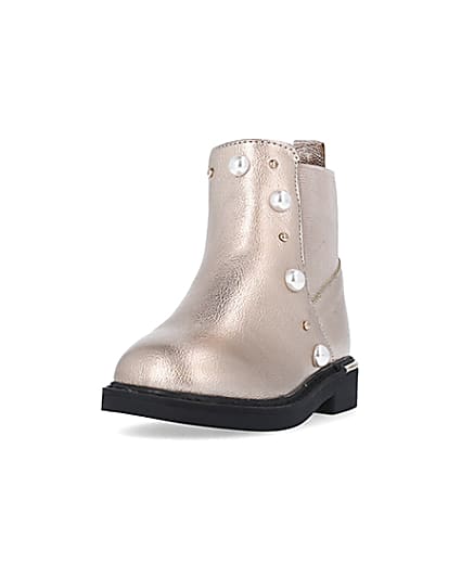 360 degree animation of product Mini Girls Rose Gold Pearl Eyelet Boots frame-23