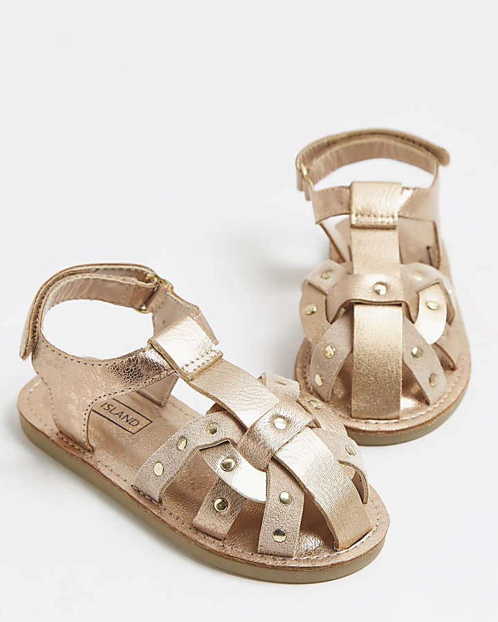 Mini girls rose gold stud gladiator sandals