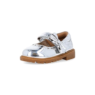360 degree animation of product Mini girls silver bow mary jane shoes frame-0