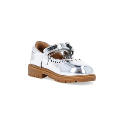 360 degree animation of product Mini girls silver bow mary jane shoes frame-18