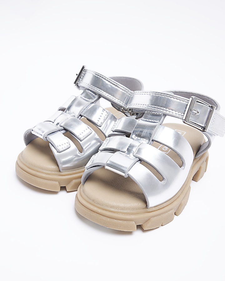 Mini girls silver Chunky gladiator sandals