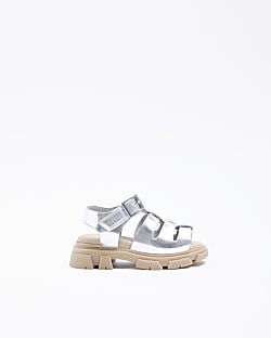Mini girls silver Chunky gladiator sandals