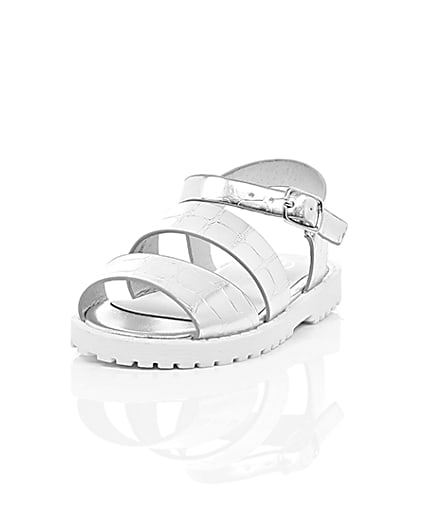 360 degree animation of product Mini girls silver croc chunky sandals frame-2